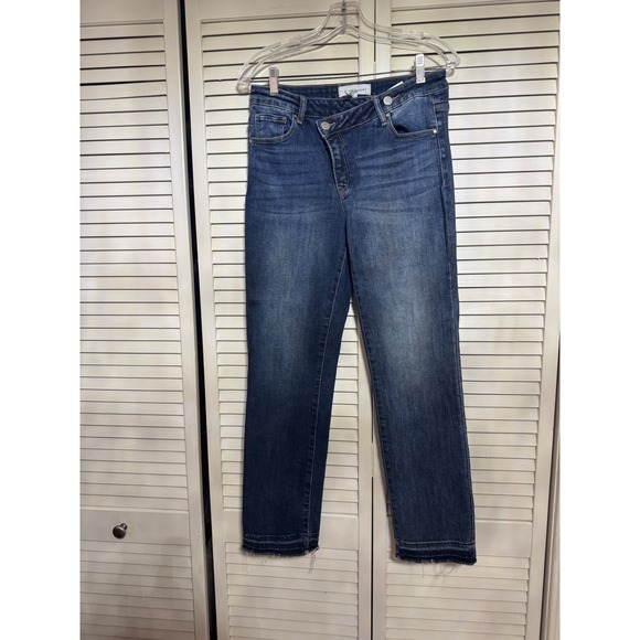 Risen Jeans Denim - Risen‎ Jeans Womens Blue High Rise Straight Cross Over Stretch Casual